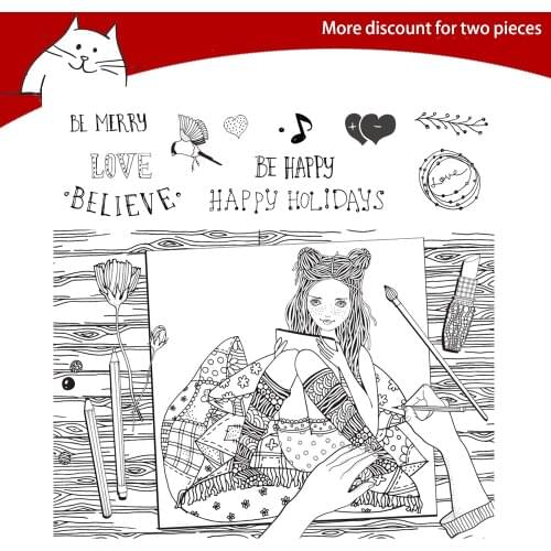 Painting Girl Clear Stamps For Scrapbooking Card Making Photo Album Silicone Stamp DIY Decorative Crafts