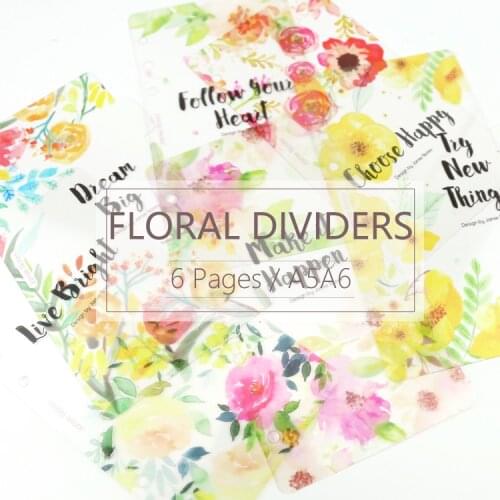 Transparent Flower Refills 6pcs Index Dividers A5 A6 for 6 Hole Binder Organizer Notebook Beautiful Filler Pages For Planner