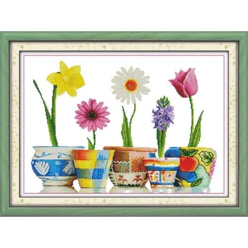 Five Blessed House colorful life plants potted diy embroidery cross stitch kit wall decorations paintings