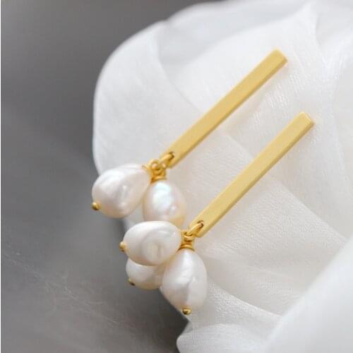 Handmade Creative Female Trendy Natural Baroque Freshwater Pearl 925 Sterling Silver Earring Tide Flow High Quality Jewelry Gift