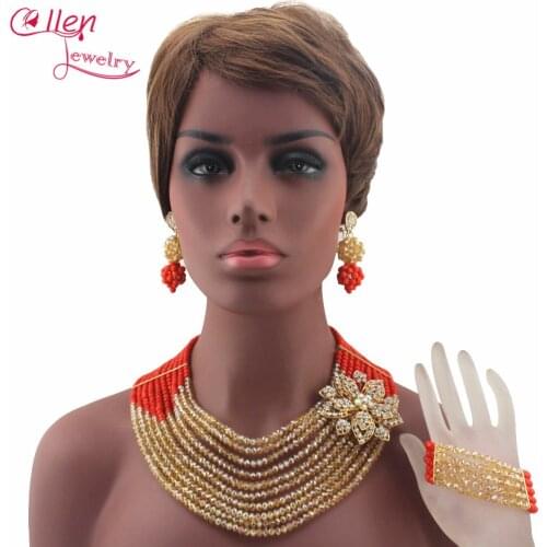 Stylish African Nigerian Wedding bridal beads Jewelry Set African style Crystal beaded necklace women Jewelry set W13345