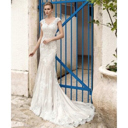 Romantic Mermaid Wedding Dress Appliques Lace Crystal Bandage Reserved Vestido De Noiva White Bridal Gowns