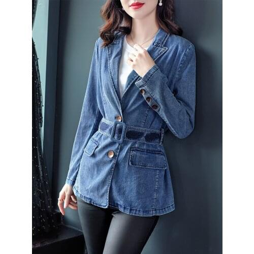 TIYIHAILEY Free Shipping Fashion Women Outerwear With Embroidery Sashes Turn Down Collar Autumn And Spring Denim Jeans Size S-XL