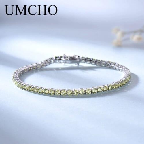 UMCHO Luxury Peridot Bracelet For Women 925 Sterling Silver Jewelry Personalized Birthstone Romantic Wedding Gemstone Jewelry