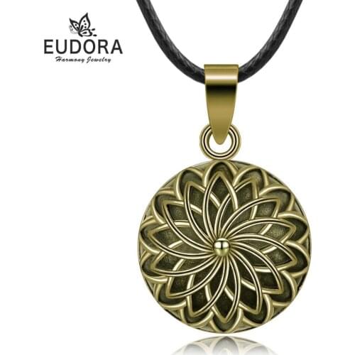 EUDORA Harmony Ball Vintage Bronze Necklace Chime Bola Sunflower Pendant for Women Fashion Jewelry Gift Mexican Pregnancy Ball