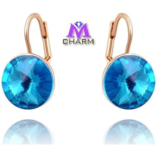 2021 Hottest!roxi Brand,gold Plated Nickle Free Blue SWA Crystal Round Drop Earrings for Girl and Women,factory Price