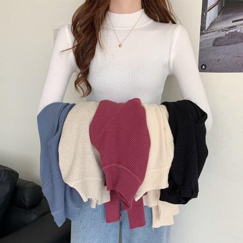 Women Pullover Sweater Knitted Women Winter 2021 High Neck Basic Slim Casual Ribbed Knit Top Autumn Clothes Woman Sweaters