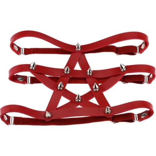 Women Punk Pu Leather Leg Garter Belt Adjustable Suspender Belt Rivet Stud Garters Gothic Suspenders Pentagram Strumpfband