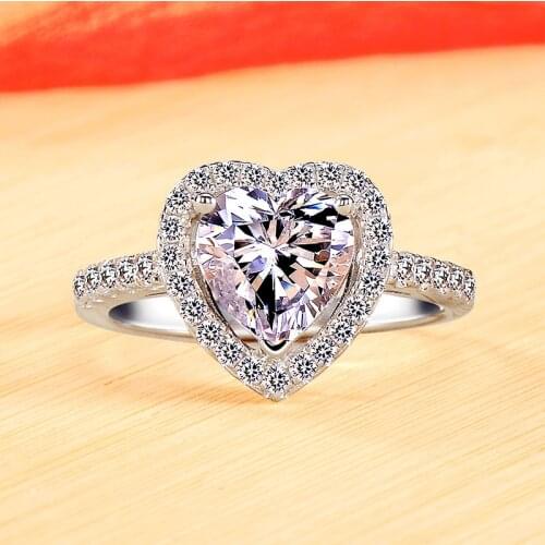 Love Heart-shaped Big Diamond 925 Sterling Silver Womens Ring Luxury Cute Romantic Elegant Engagement Wedding Gift Fine Jewelry