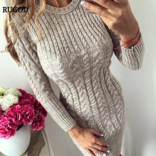 RUGOD 2020 New Autumn Multi Colors Knitted Dress Women Sexy Bodycon Party Dress Female O-neck Long Sleeve Knitted Sweater Dress