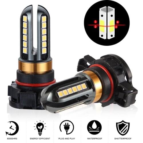 2PC 24SMD 5202 LED Fog Lights 5202 360 Degree White 3030 Chips Car Driving Light Auto LED 12V Fog Lamps Headlight Lamp Bulb Lens