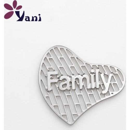 20pcs/lot Hot Selling Alloy Silver Family Heart Hollow Word Plates Charm For Heart Memory Locket CHM#304
