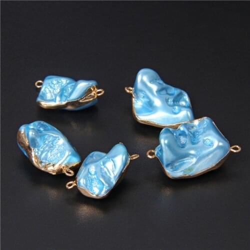 3PCS Blue Natural Pearls Charms Irregular Shell Pearl Beads Pendants Hole Connector for Jewelry Making Necklace Accessories DIY