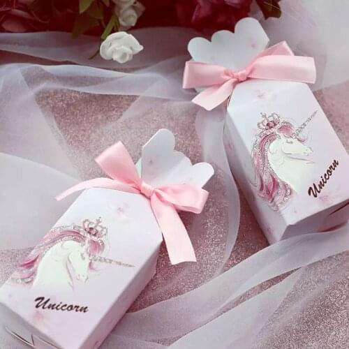 30pcs New pink cartoon unicorn Candy Boxes Wedding Favors Giveaways Gift Box baby shower Party supplies Chocolate package