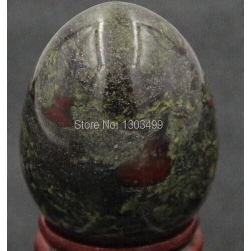 34x44MM Natural Gemstone Dragon Blood Stone Sphere Egg Chakra Healing Reiki Stone Carving Crafts W/Stand