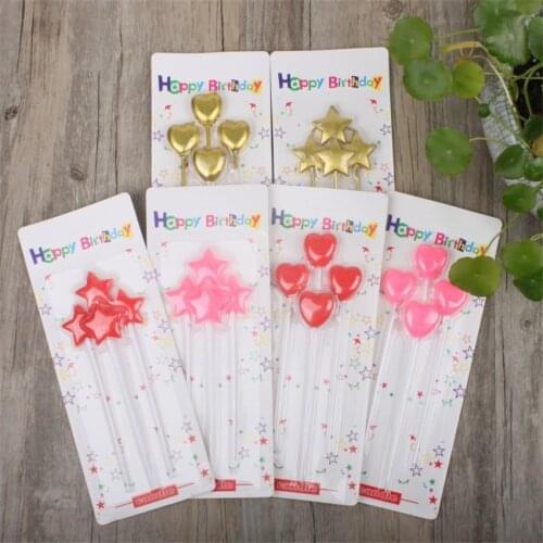 4Pcs/Set Cute Heart Star Shape Birthday Decor Candles, Kids Birthday Party Festival Wedding Cake Candles, Home Table Ornaments