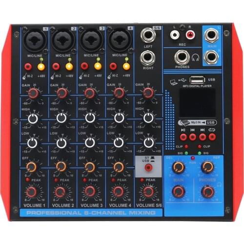 6 Channel Condenser Dynamic Microphone Digital Sound Card Bluetooth USB Mixer Computer PC Laptop Live 48V Audio Console Guitar