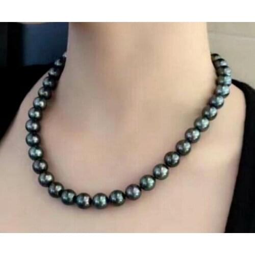 9-10mm natural tahitian black pearl necklace