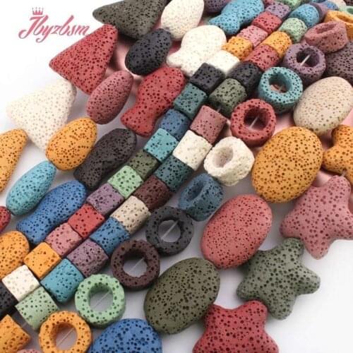 Round Column Heart Beads Multicolor Lava Rock Volcanic Stone Spacer Beads for DIY Women Necklace Bracelats Jewelry Making 15"