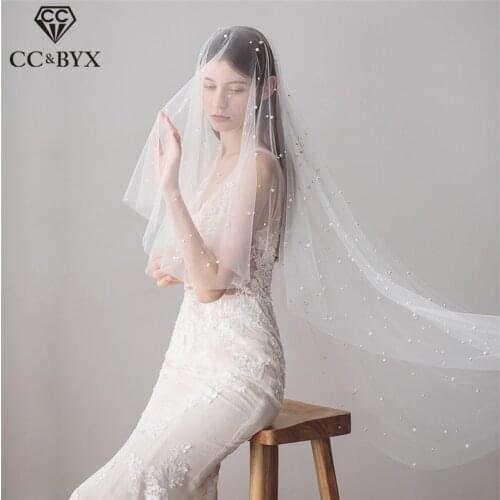 CC Wedding Jewelry Long Hair Veil Pearl Bridal Engagement Accessories For Women Handmade Party Romantic Fine White Yarn DIY V607