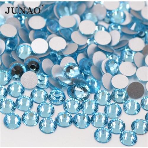 JUNAO SS3 4 5 10 12 20 30 Aqua Blue Glass Nail Rhinestone Flatback Round Crystal Sticker Face Nail Art Decoration for DIY Crafts