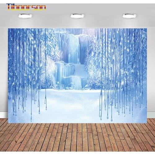 Children Party Banner Backdrop Ice Frozen World Blue Scenes for Girl Birthday Party Photo Background Photophones for Photos