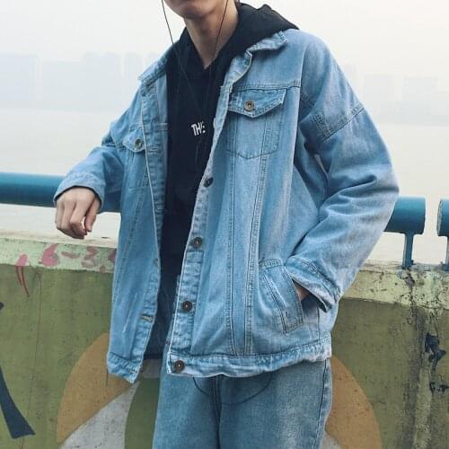 Men Oversized Korean Denim Jacket 2020 Mens Harajuku Japanese Streetwear Jeans Jacket Male Hip Hop Casual Windbreaker
