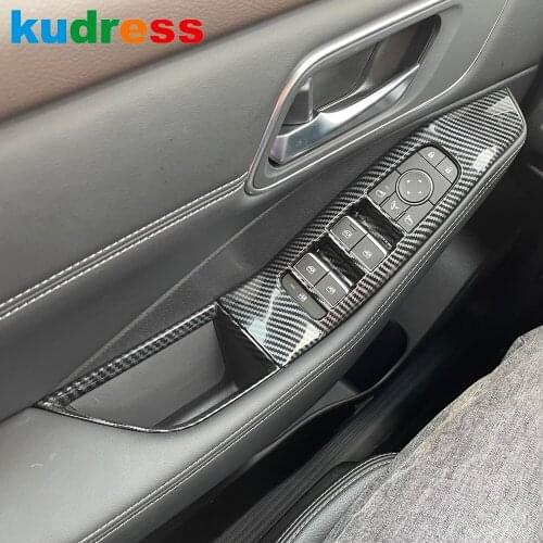 For Nissan Rogue X-trail 2021 2022 Carbon Fiber Interior Window Lift Switch Panel Cover Trim Frame Car Accessories 4pcs LHD