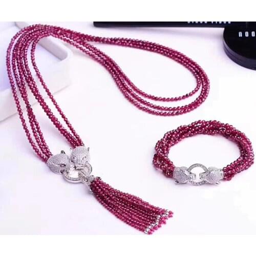 3rows garnet red round faceted 3mm tassel necklace bracelet 7.5inch FPPJ FPPJ 35inch wholesale