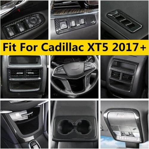 Carbon Fiber Interior Kit Steering Wheel / Air AC Panel / Water Cup Holder Cover Trim Accessories For Cadillac XT5 2017 - 2021