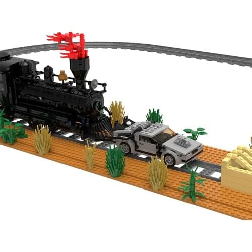 Time Machine Travel MOC Back to Future Train Scene the Future Car Building Block City Design Model Bricks For Childrens Gifts