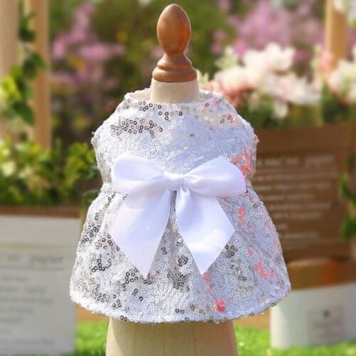 Fashion Sequin Decorate Dog Dress Summer bow-knot Princess Clothes for Wedding Party Christmas Skirt Pet Apparel S-2XL