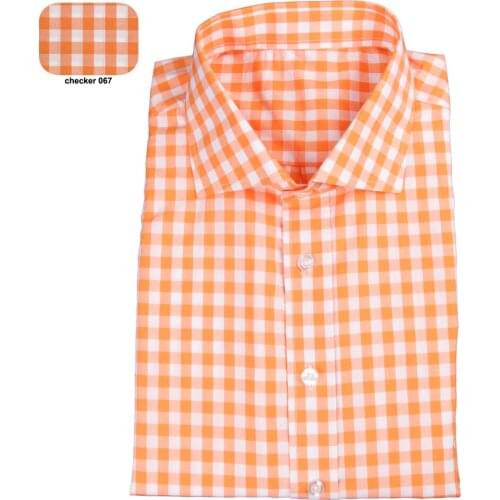 WFH 100% Cotton Mens Gingham Dress Shirt Custom Made Dress Shirts Tailor Made Shirts Men Checker Shirt Orange Chemise Sur Mesure