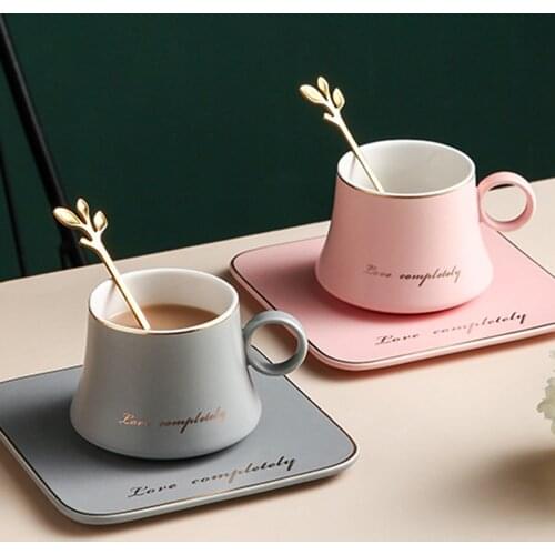 3-Piece European Ceramic Coffee Cup Saucer Set Afternoon Tea Cup Dessert Tray Golden Spoon Cup Milk Teapot Porcelain Coffee Set