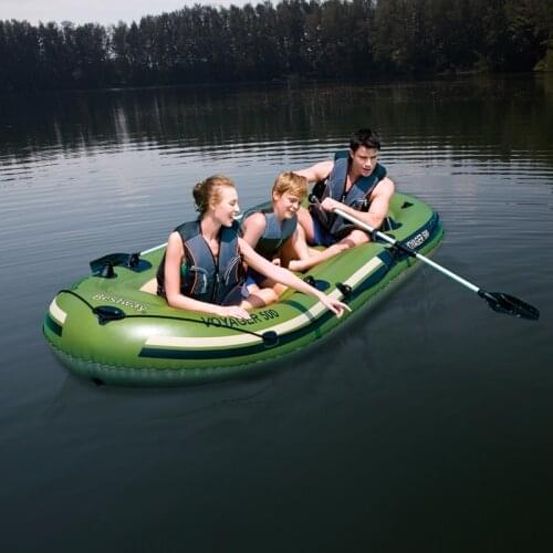 11ft Long 3 Person Inflatable Boat Kayak Voyager Sea River Fishing Boat Water Toys Pool Fun Raft Navy Green with 2 Paddle