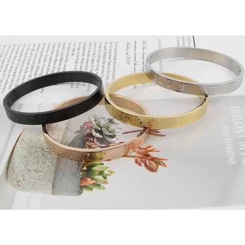 Men And Women Stainless Steel Gold Plating Couples Bracelet Carving Roman Numerals Lover Cuff Bangle Wedding Jewelry Wholesale