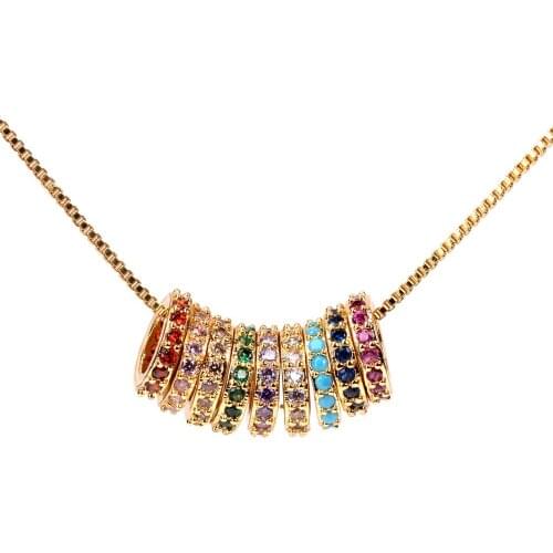 EYIKA Fashion Paved Rainbow Zircon Multiple Round Circle Rings Beads Pendant Necklace Floating Moving Beaded Collar for Women