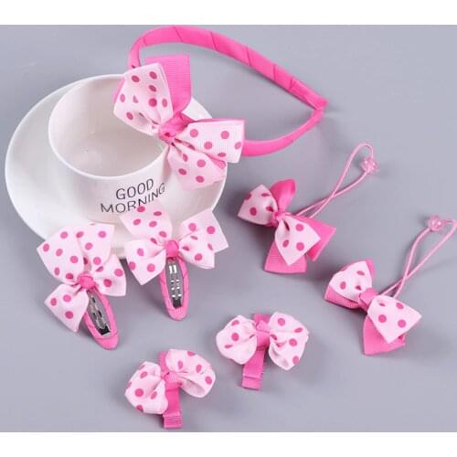 Korean version of the new bowknot childrens headband hair clip set baby seven-piece headdress Kids Hair Accessories Hair Clip