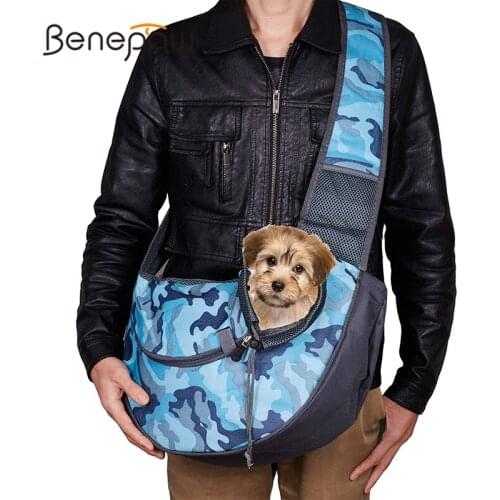 Benepaw Durable Dog Carrier Bags For Small Dogs Breathable Mesh Adjustable Padded Strap Pet Sling Puppy Cat Blue Camouflage
