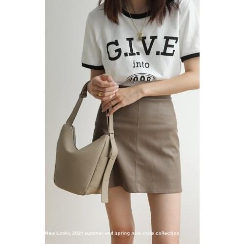 FIRMRANCH Korean Style Solid Color Simple Texture Elephant Gray Soft Leather Large-Capacity Shoulder Tote Bucket crossbody Bag