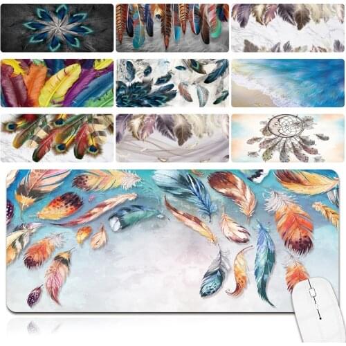 Anti-slip Waterproof PU Leather Computer Mouse-pad Smooth Portable Game Laptop Mouse Pad Feather Pattern Large Mouse Mat