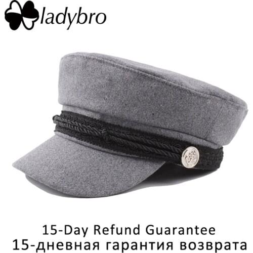 Ladybro Women Military Hat Men Black Hat Cap Autumn Winter Beret Hat Female Male Casquette Casual Street Wear Rope Flat Cap Lady