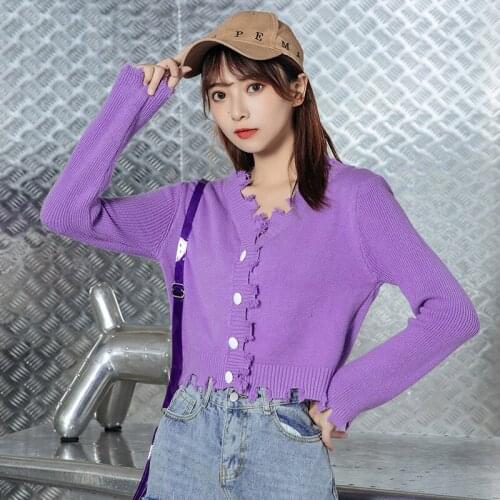 Sweater Jacket Korean Version of V-neck Thin Loose Short Paragraph Outer Cardigan Womens Spring and Autumn Gentle Wind Sweater