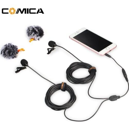 COMICA Dual-head Universal Mic Two-way Audio Lavalier Wired Microphone 2.5M for Smartphone DSLR Camera GoPro Sports Camera