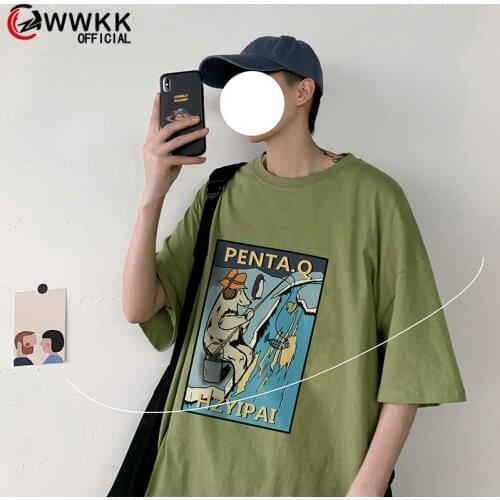 WWKK 2021 Summer Cartoons graffiti Print Short Sleeve T-shirt Men and Women Round Neck Casual Tops Loose Half Sleeved T Shirts