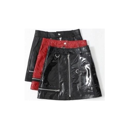 Sheepskin Patent Leather High Waist Skirt