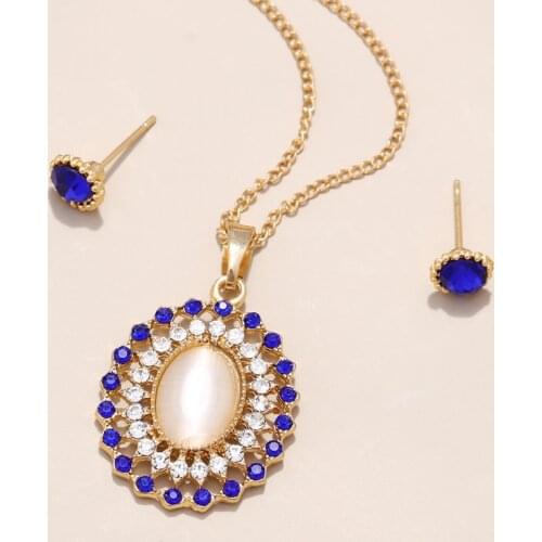 Wedding Gold Color Colorful Crystal Trendy Necklace Jewelry Sets Party Women Opal Stone Bridal Necklace Earrings Accessories