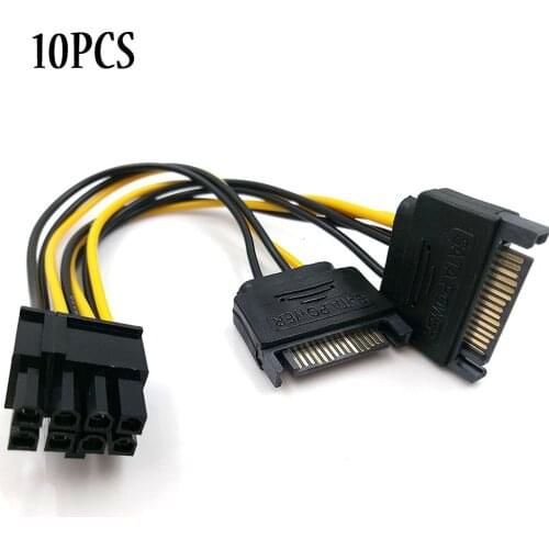 10pcs Dual 15Pin SATA Male To PCIe 8Pin(6+2) Male PCI Express PCI-E Video Card Splitter Adapter Power Supply Cable