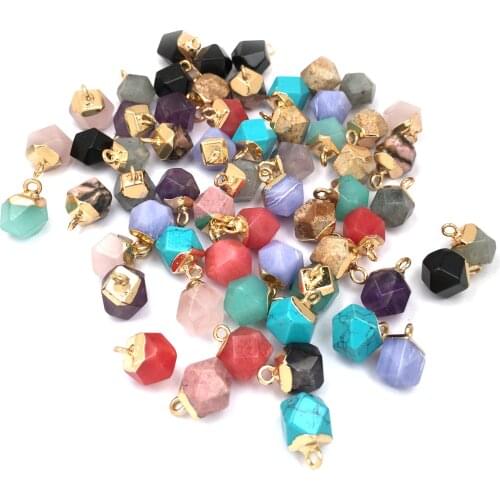 2Pcs Natural Stone Pendants Gold-plated Amethysts Rose Crystal for Trendy Jewelry Making Necklace Earrings Accessories