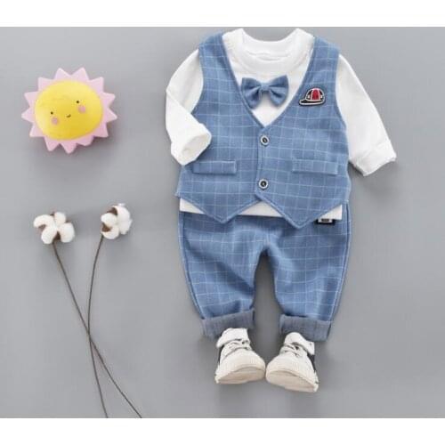 2020 Baby Boy Clothing Sets Autumn Infant Clothes Suits Plaid Vest T Shirt Pants Casual Children 3pcs/set Costume Kids Clothes